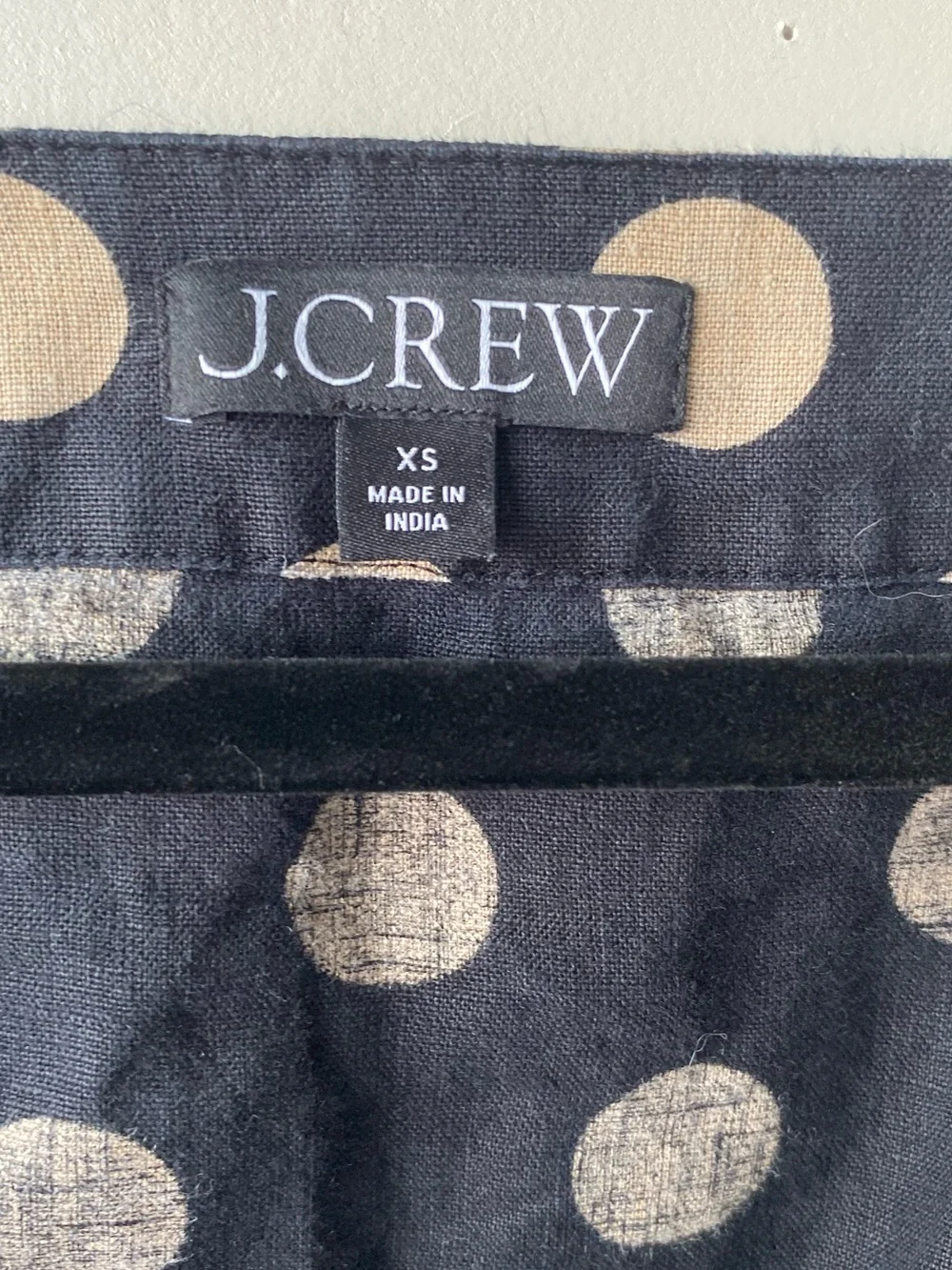 J.Crew Black Tan Polka Dot Square Neck Linen Puff Sleeve Blouse Top XS